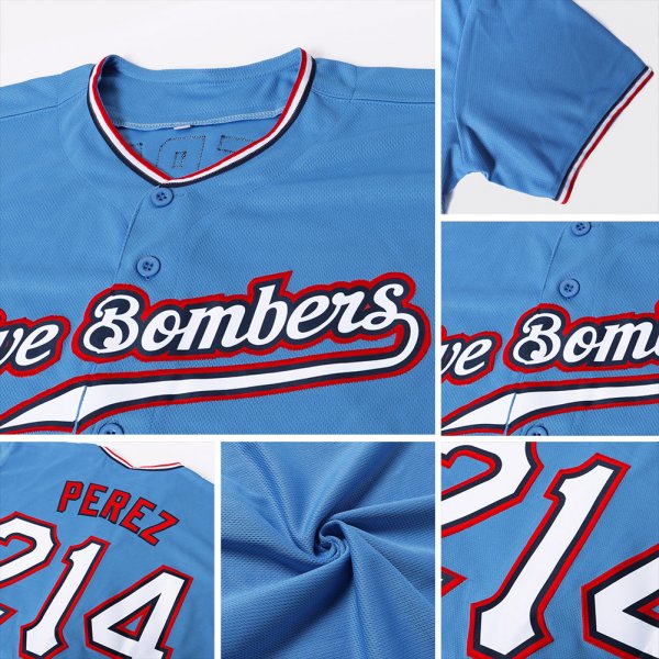 Kid's Custom Powder Blue White-Red Authentic Baseball Jersey