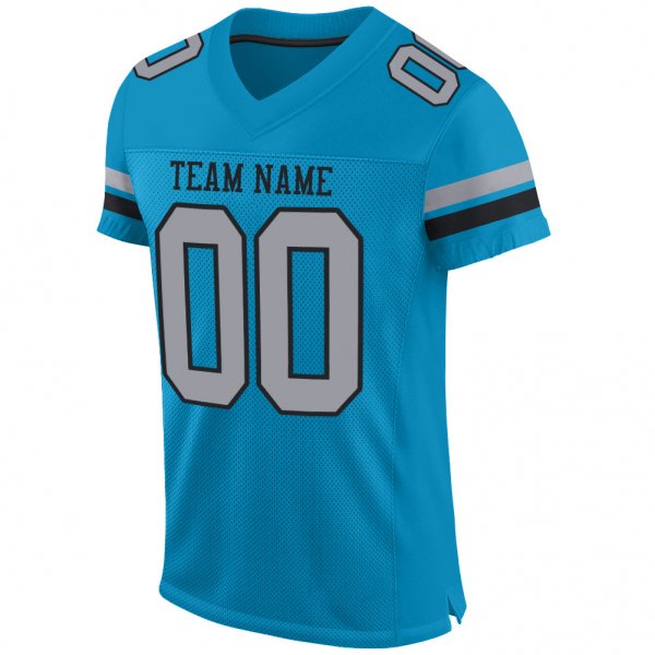 Men's Custom Panther Blue Light Gray-Black Mesh Authentic Football Jersey