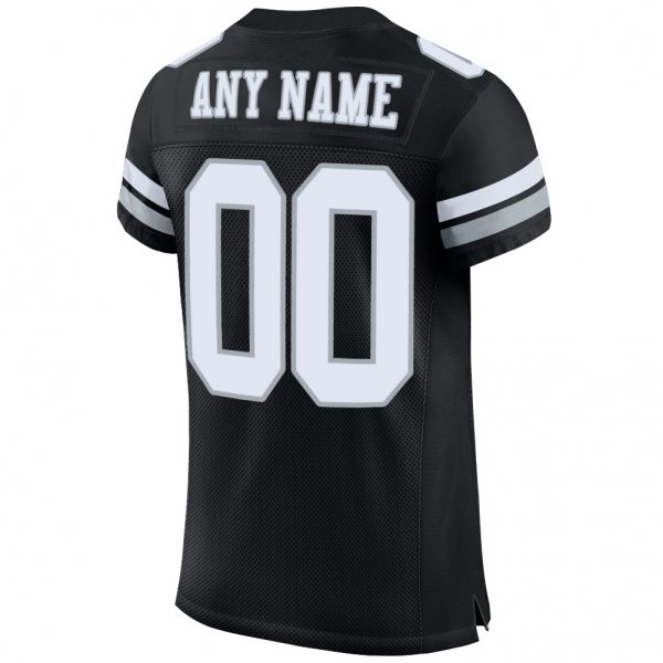 Kid's Custom Black White-Silver Mesh Authentic Football Jersey