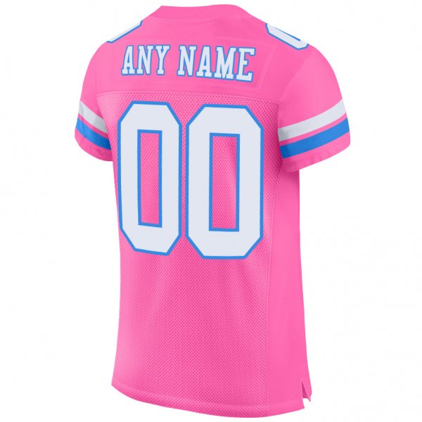 Women's Custom Pink White-Powder Blue Mesh Authentic Football Jersey