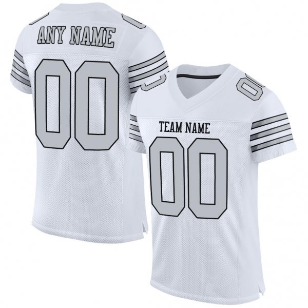 Kid's Custom White Silver-Black Mesh Authentic Football Jersey