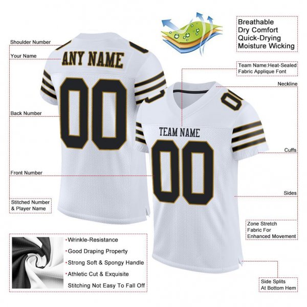 Kid's Custom White Black-Old Gold Mesh Authentic Football Jersey