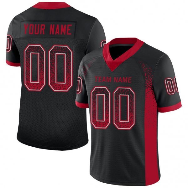 Women's Custom Black Red-Gray Mesh Drift Fashion Football Jersey