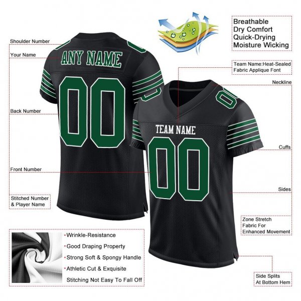 Kid's Custom Black Gotham Green-White Mesh Authentic Football Jersey