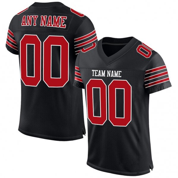 Men's Custom Black Red-White Mesh Authentic Football Jersey