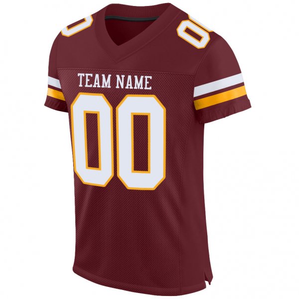 Women's Custom Burgundy White-Gold Mesh Authentic Football Jersey