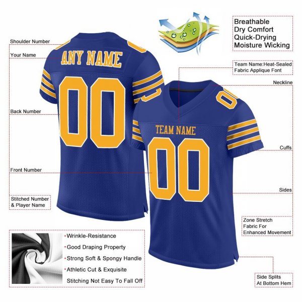 Preschool Custom Royal Gold-White Mesh Authentic Football Jersey