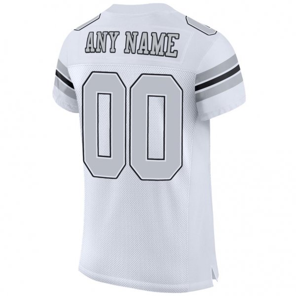 Men's Custom White Silver-Black Mesh Authentic Football Jersey