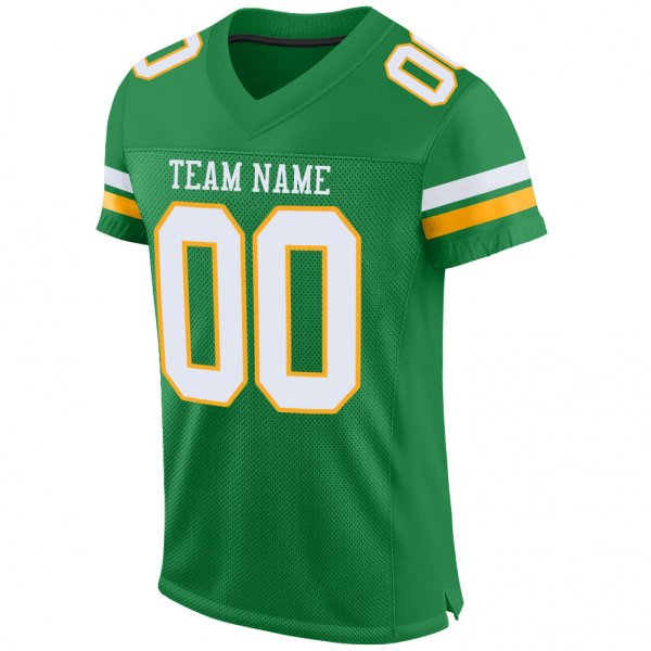 Preschool Custom Kelly Green White-Gold Mesh Authentic Football Jersey