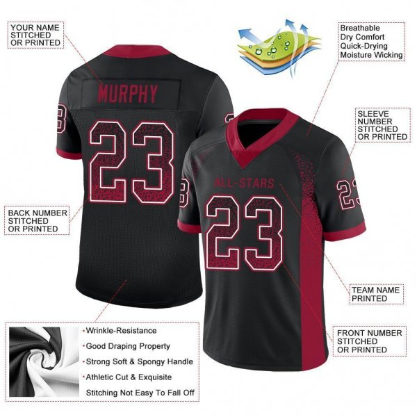 Women's Custom Black Cardinal-White Mesh Drift Fashion Football Jersey