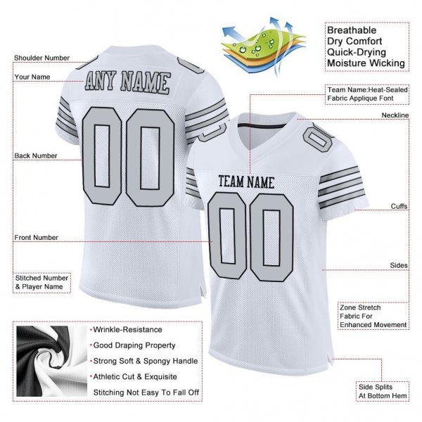 Kid's Custom White Silver-Black Mesh Authentic Football Jersey