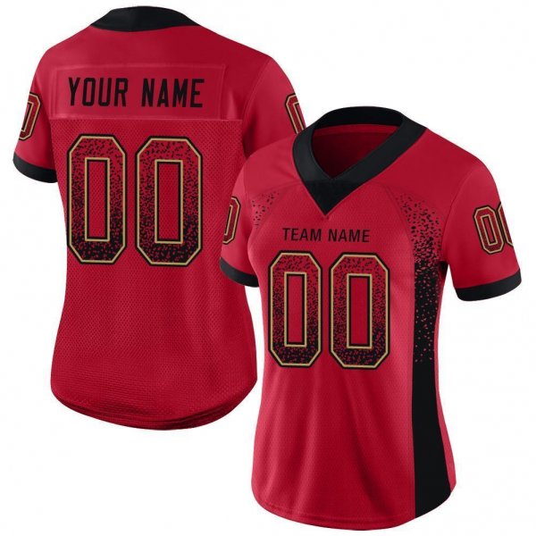 Women's Custom Red Black-Old Gold Mesh Drift Fashion Football Jersey