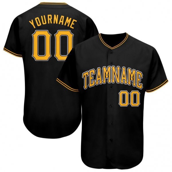 Youth Custom Black Gold-White Baseball Jersey