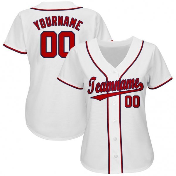 Women's Custom White Red-Navy Baseball Jersey