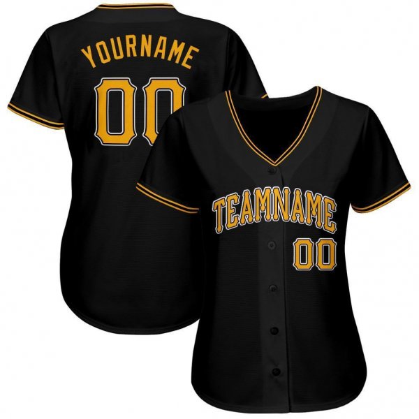 Youth Custom Black Gold-White Baseball Jersey