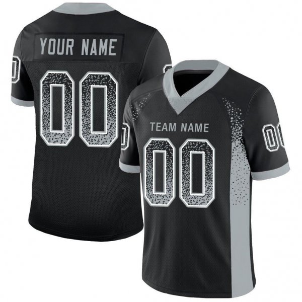 Youth Custom Black Silver-White Mesh Drift Fashion Football Jersey