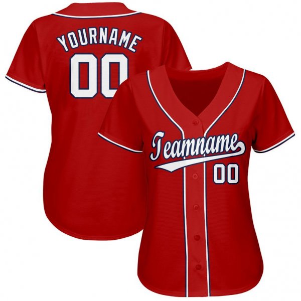 Women's Custom Red White-Navy Baseball Jersey