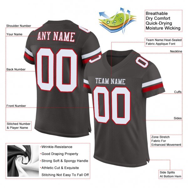 Women's Custom Pewter White-Red Mesh Authentic Football Jersey