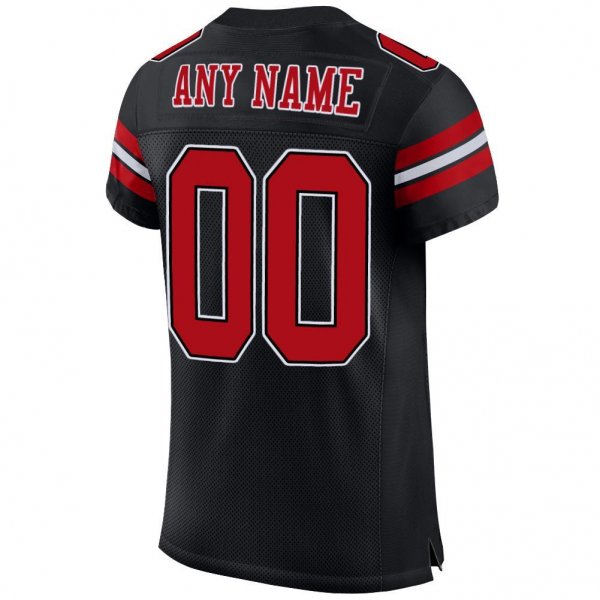 Kid's Custom Black Red-White Mesh Authentic Football Jersey