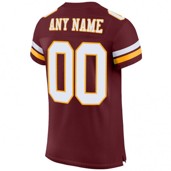 Women's Custom Burgundy White-Gold Mesh Authentic Football Jersey