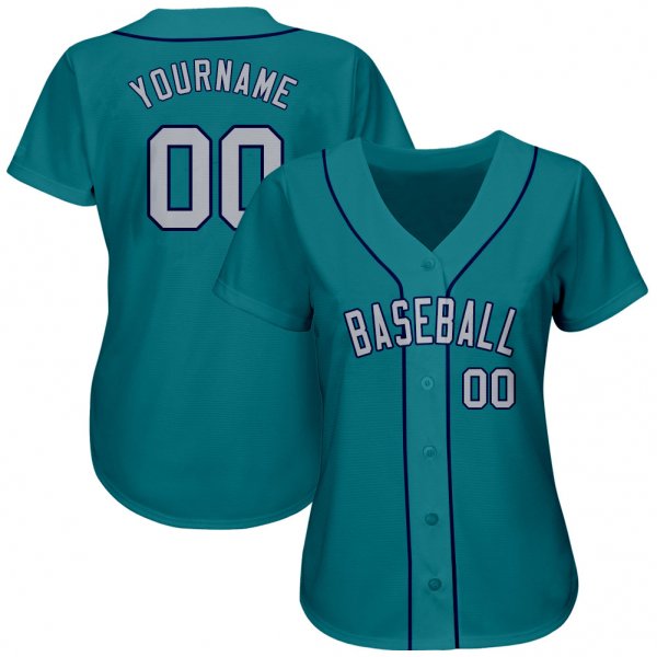 Women's Custom Aqua Gray-Navy Authentic Baseball Jersey