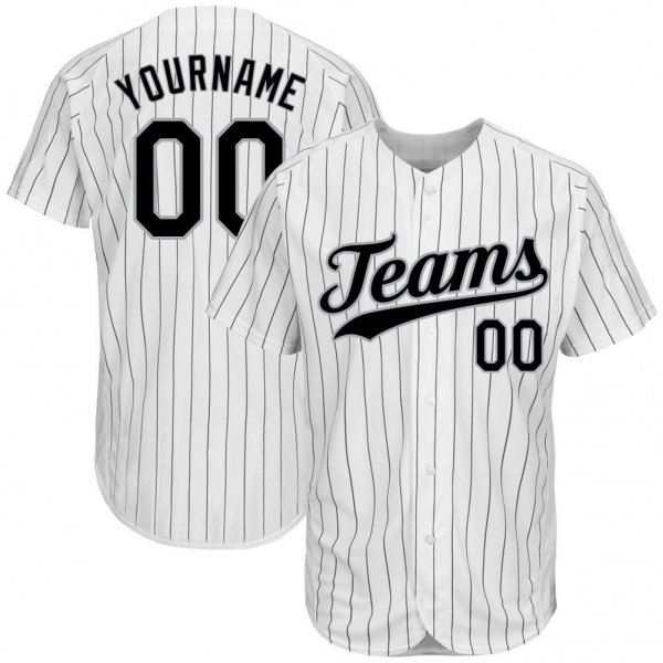 Men's Custom White Black Pinstripe Black-Gray Authentic Baseball Jersey