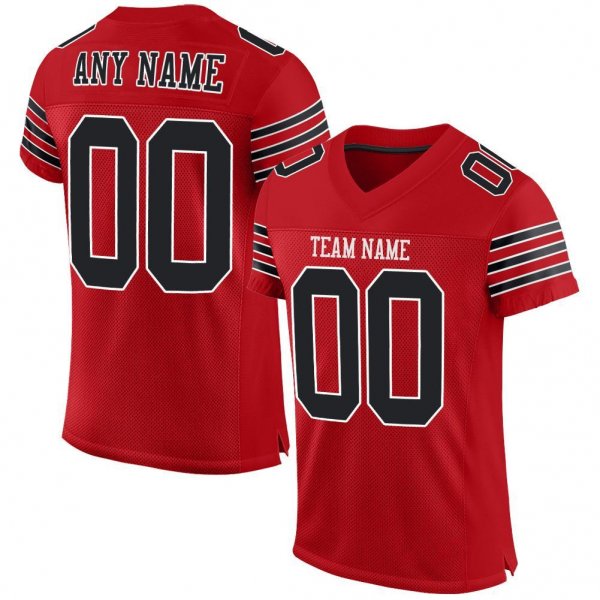 Kid's Custom Red Black-White Mesh Authentic Football Jersey