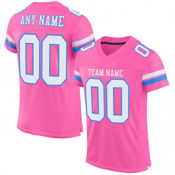 Women's Custom Pink White-Powder Blue Mesh Authentic Football Jersey