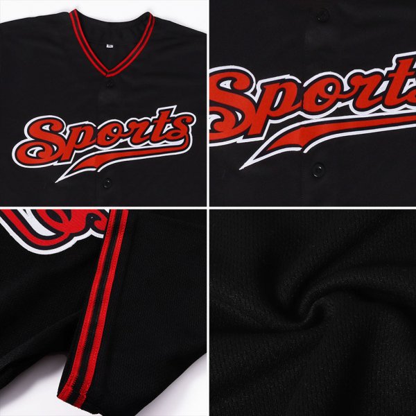 Men's Custom Black Red-White Authentic Baseball Jersey