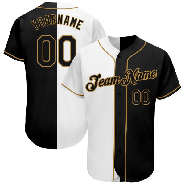 Kid's Custom White-Black Old Gold Authentic Split Fashion Baseball Jersey