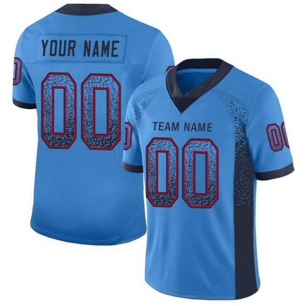 Women's Custom Powder Blue Navy-Red Mesh Drift Fashion Football Jersey