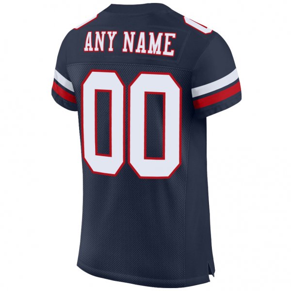 Men's Custom Navy White-Red Mesh Authentic Football Jersey