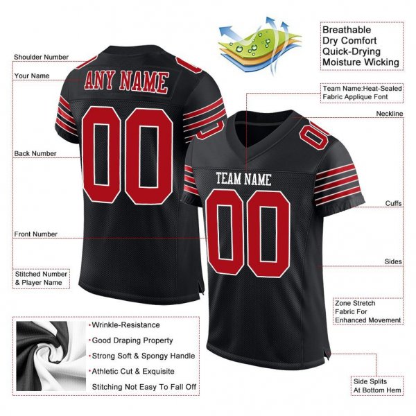 Men's Custom Black Red-White Mesh Authentic Football Jersey