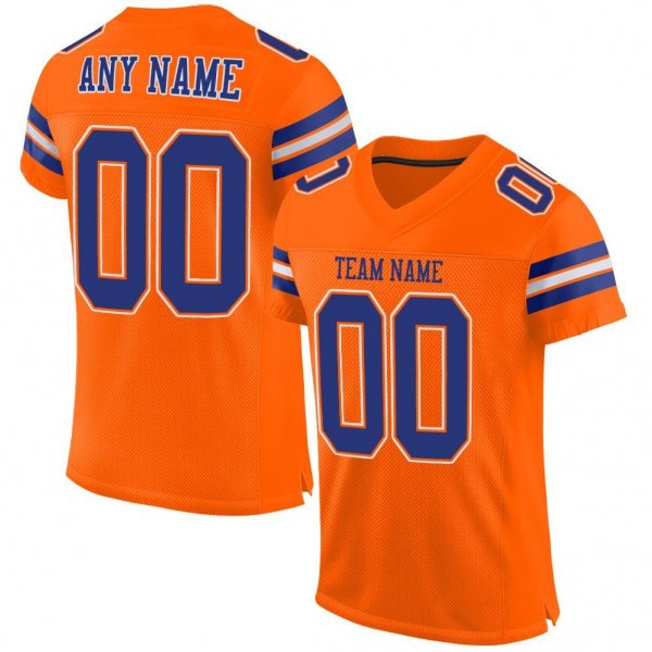 Men's Custom Orange Royal-White Mesh Authentic Football Jersey