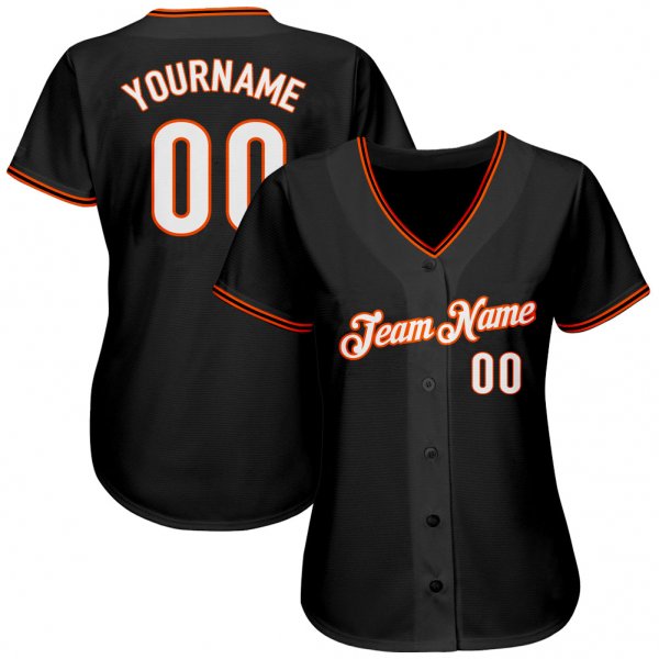 Women's Custom Black White-Orange Authentic Baseball Jersey