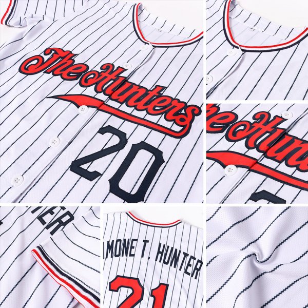 Women's Custom White Black Pinstripe Red-Black Authentic Baseball Jersey