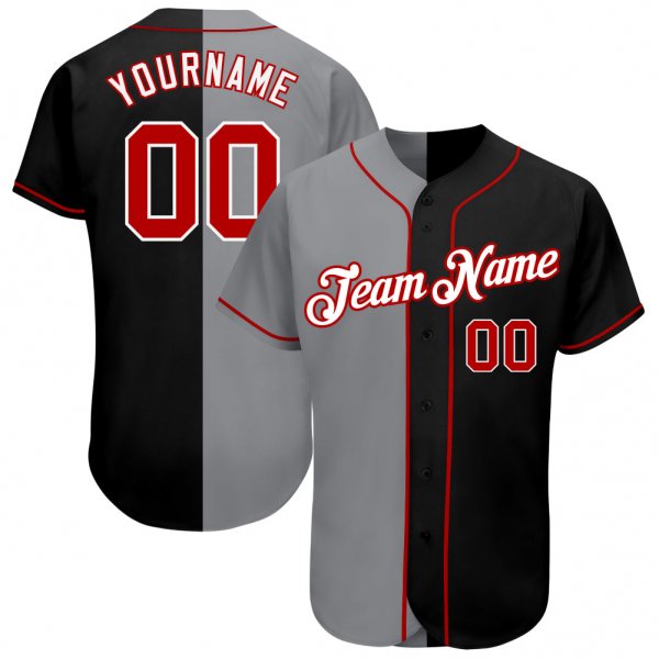 Men's Custom Black Red-Gray Authentic Split Fashion Baseball Jersey