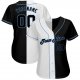 Men's Custom White-Black Light Blue Authentic Split Fashion Baseball Jersey