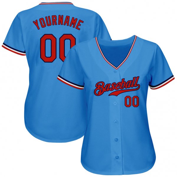 Men's Custom Powder Blue Red-Navy Authentic Baseball Jersey