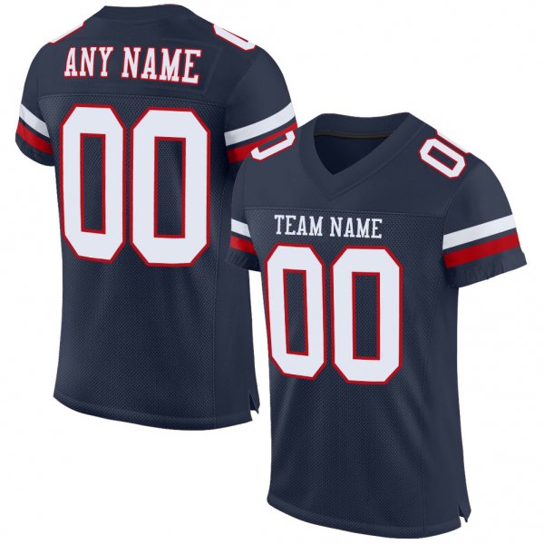 Men's Custom Navy White-Red Mesh Authentic Football Jersey