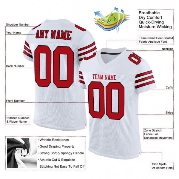 Men's Custom White Red-Black Mesh Authentic Football Jersey