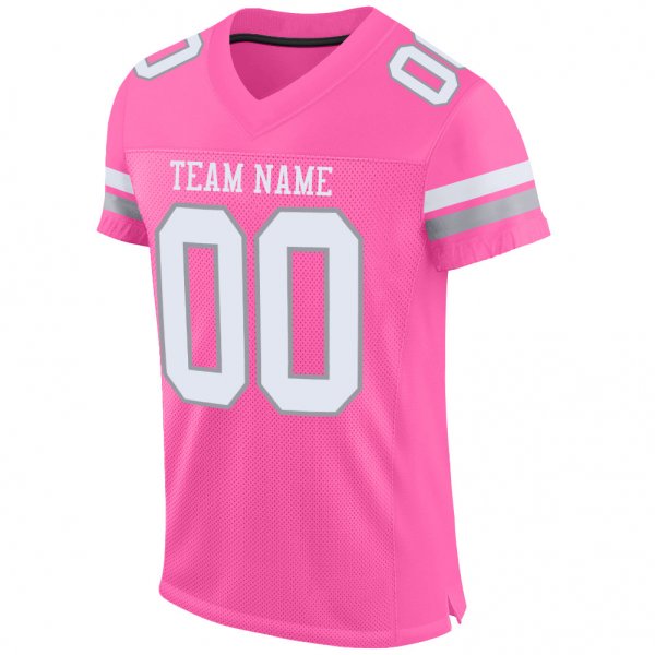 Men's Custom Pink White-Light Gray Mesh Authentic Football Jersey