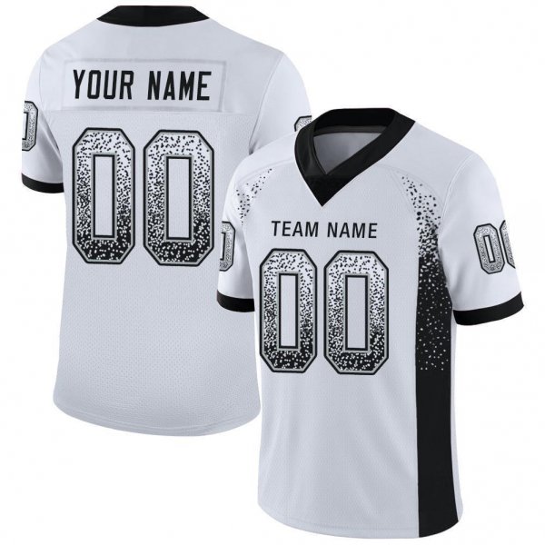 Youth Custom White Black-Silver Mesh Drift Fashion Football Jersey