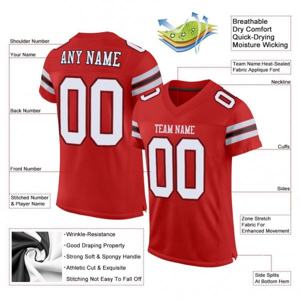 Women's Custom Scarlet White-Black Mesh Authentic Football Jersey