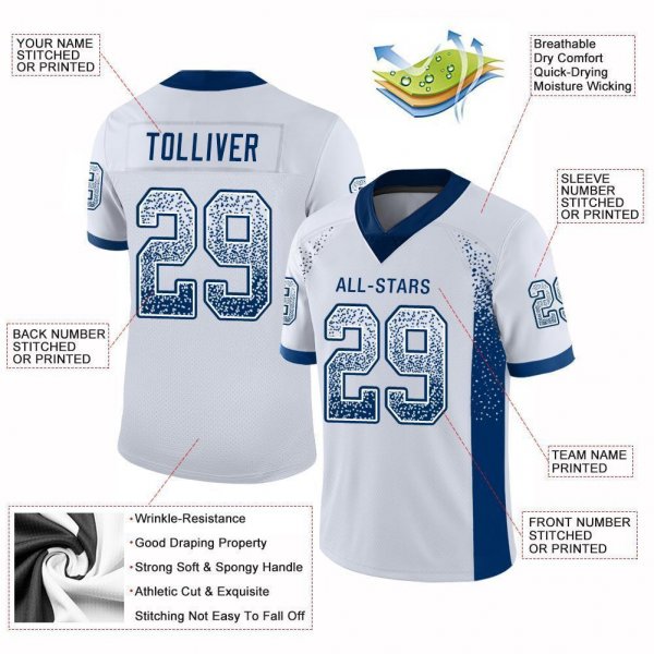 Youth Custom White Royal Mesh Drift Fashion Football Jersey