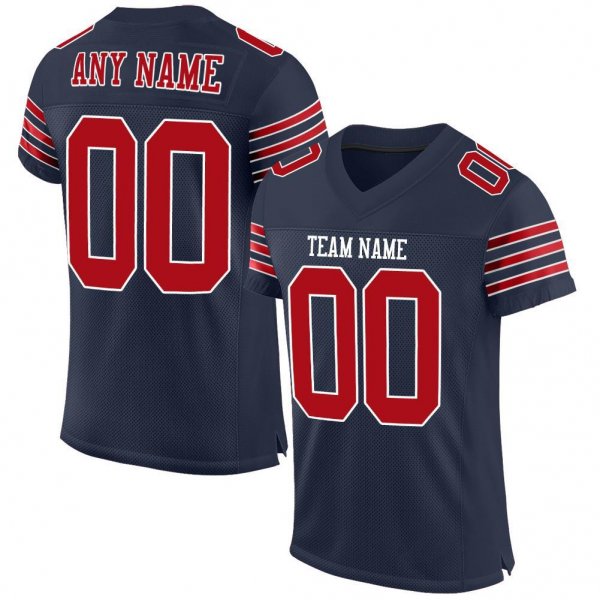 Kid's Custom Navy Red-White Mesh Authentic Football Jersey