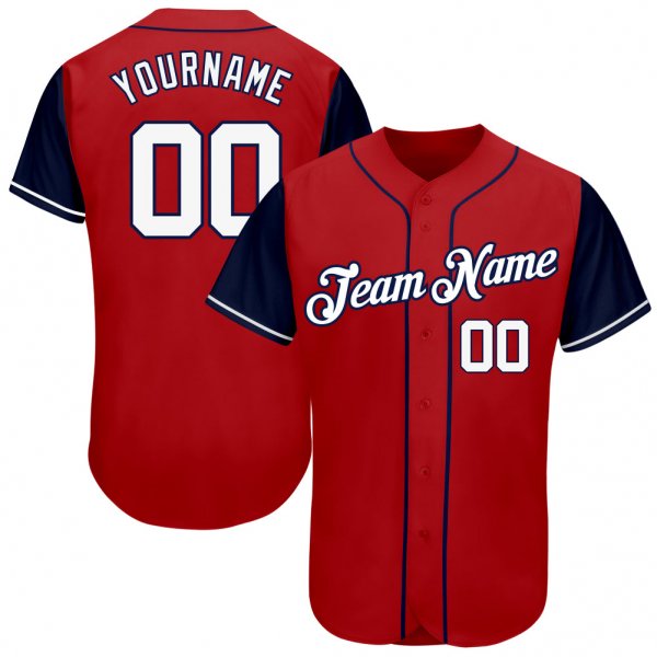 Men's Custom Red White-Navy Authentic Baseball Jersey