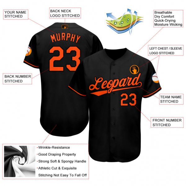 Youth Custom Black Orange Baseball Jersey