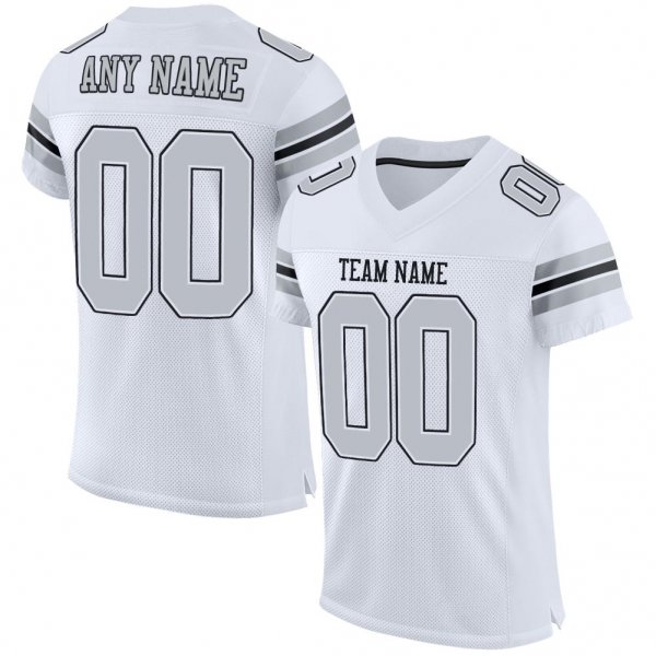 Men's Custom White Silver-Black Mesh Authentic Football Jersey