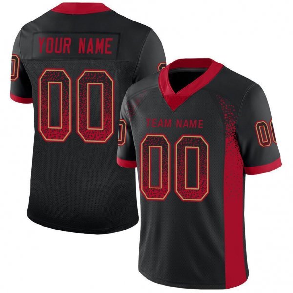 Men's Custom Black Red-Old Gold Mesh Drift Fashion Football Jersey